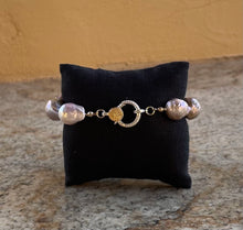 Load image into Gallery viewer, Bracelet - Natural baroque pearls knotted with a silver and gold filled diamond clasp
