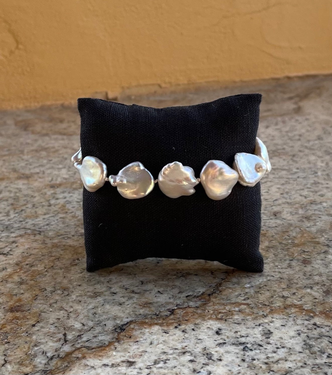 Bracelet - white coin pearls with a silver and gold filled diamond clasp