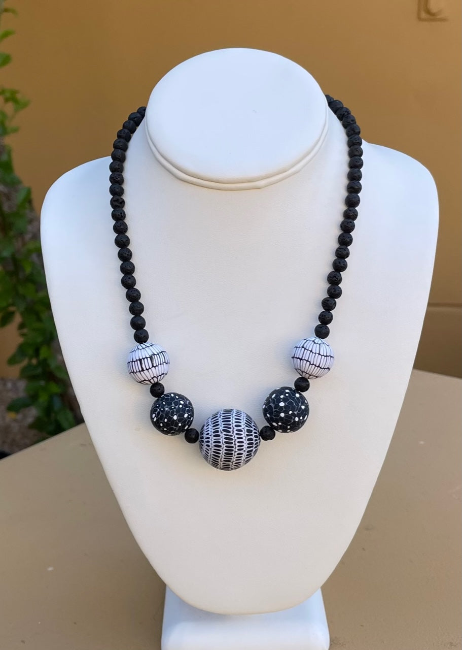 Necklace - Black and white beaded necklace