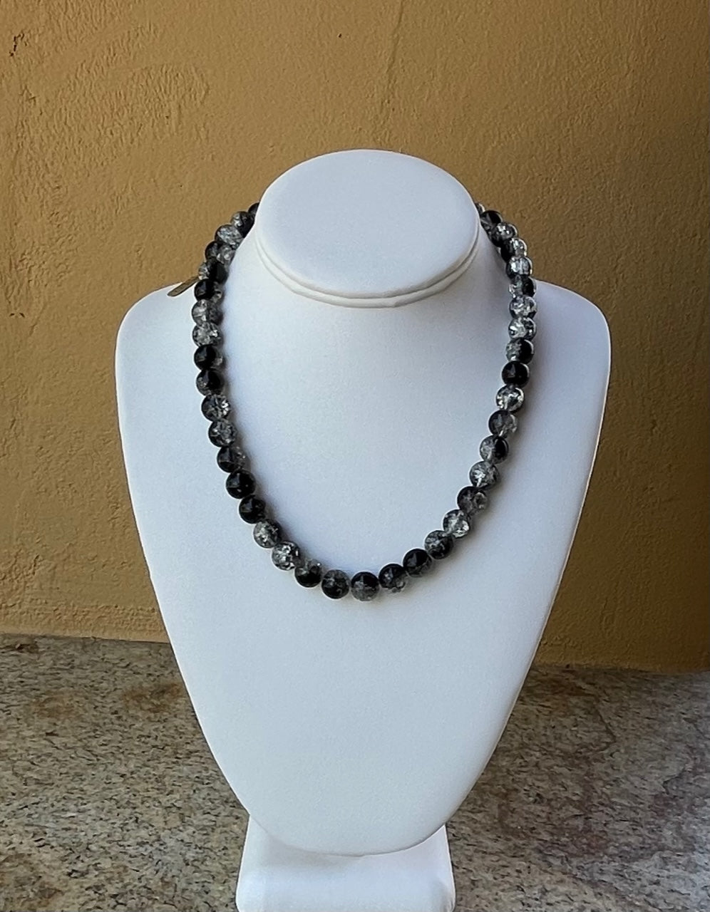 Necklace - Black cracked glass beaded necklace