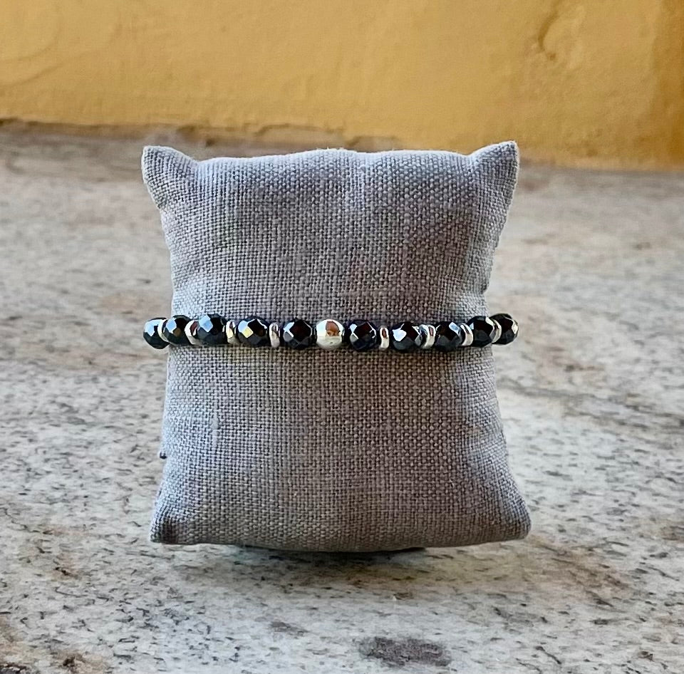 Bracelet - stretch 6mm hematite with sterling silver spacers