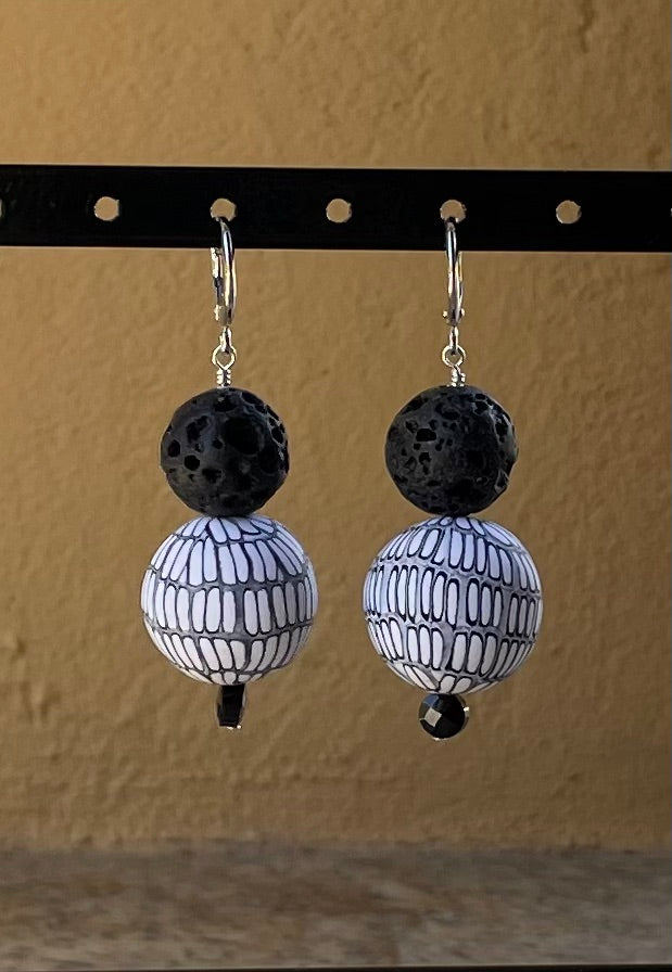 Earrings - Black and white hanging earrings