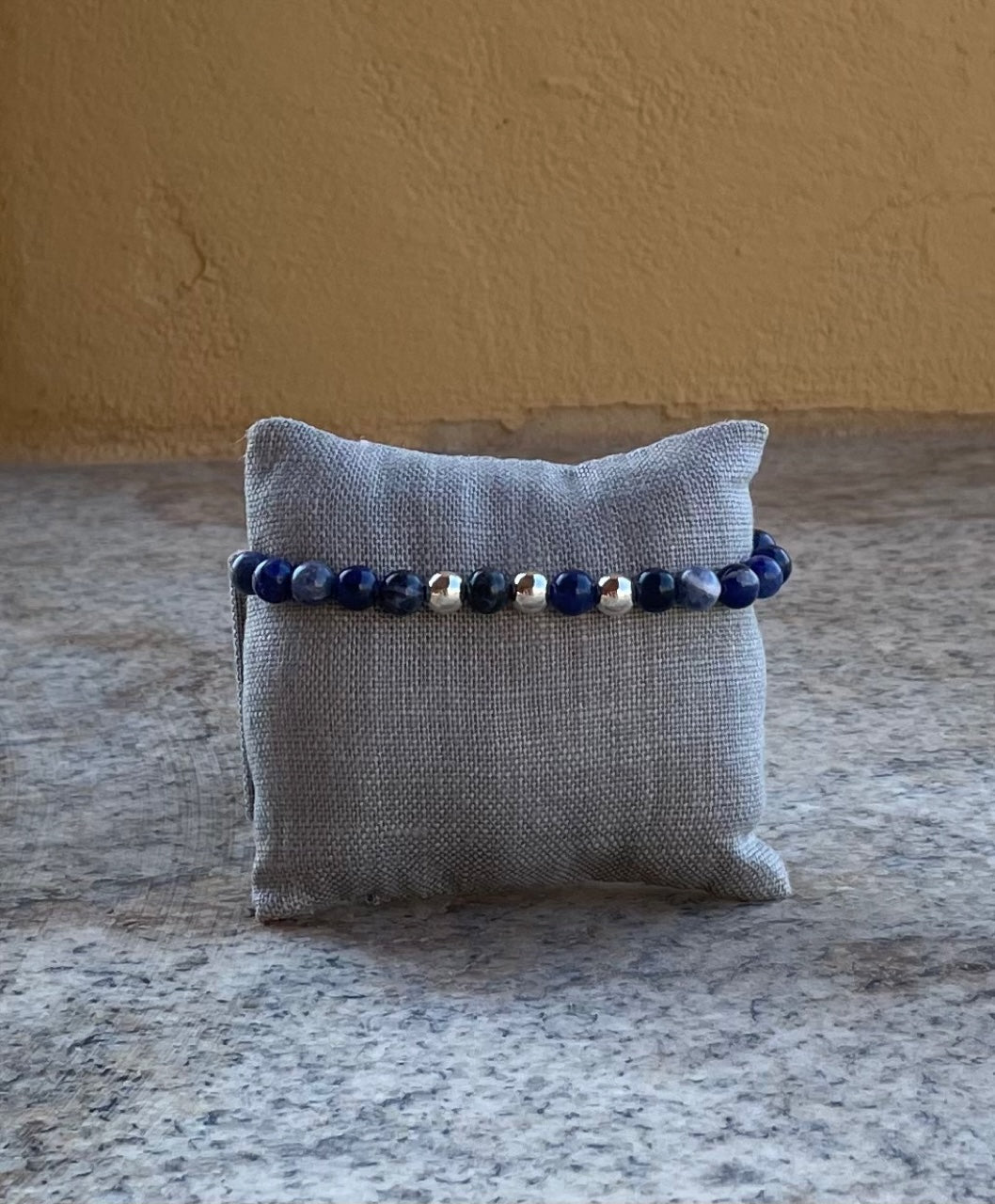 Stretch Bracelet - Blue jean color Sodalite with sterling silver beads