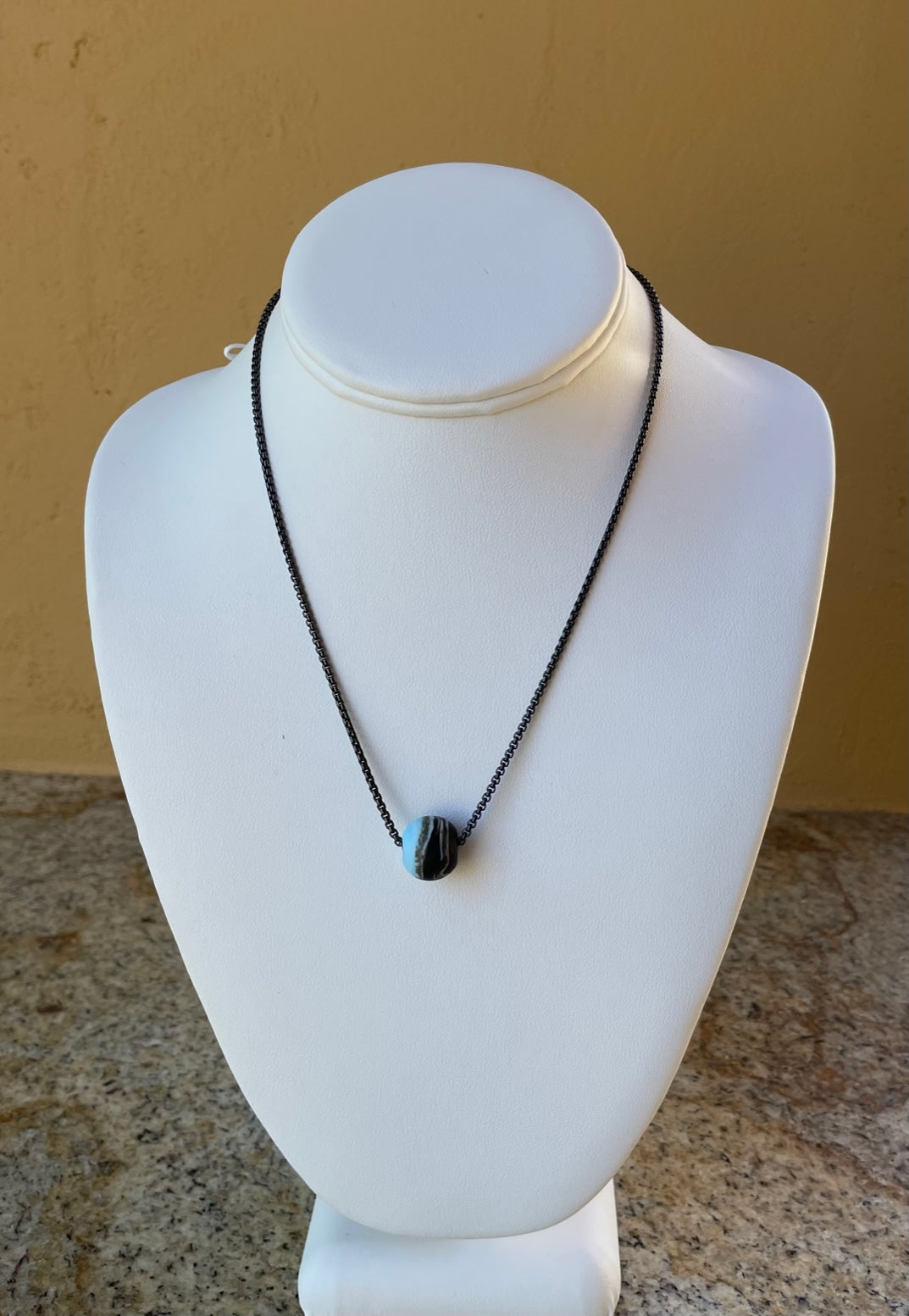 Necklace - Black chain with handmade clay bead