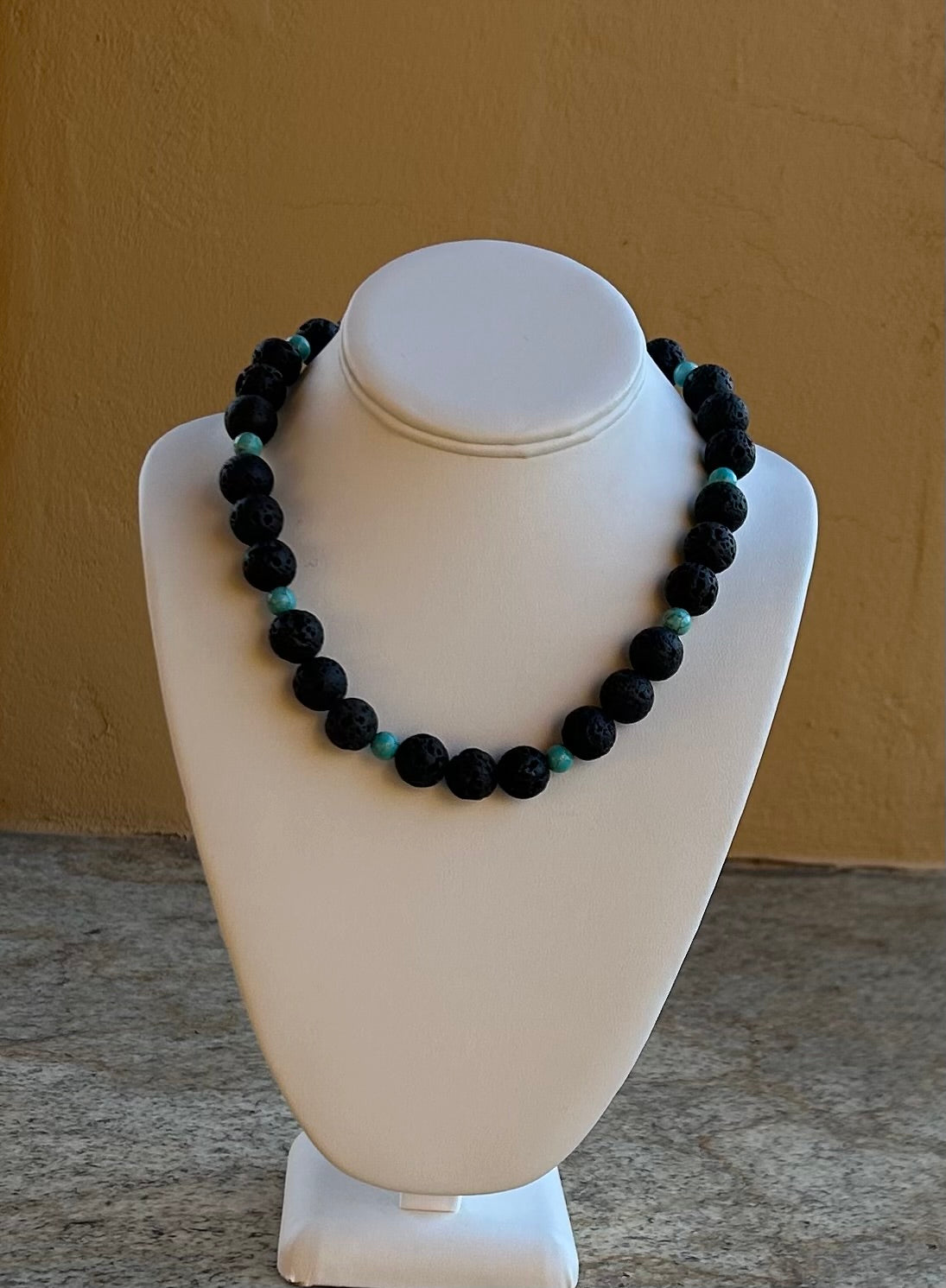 Necklace - Chunky black lava stone with turquoise beads