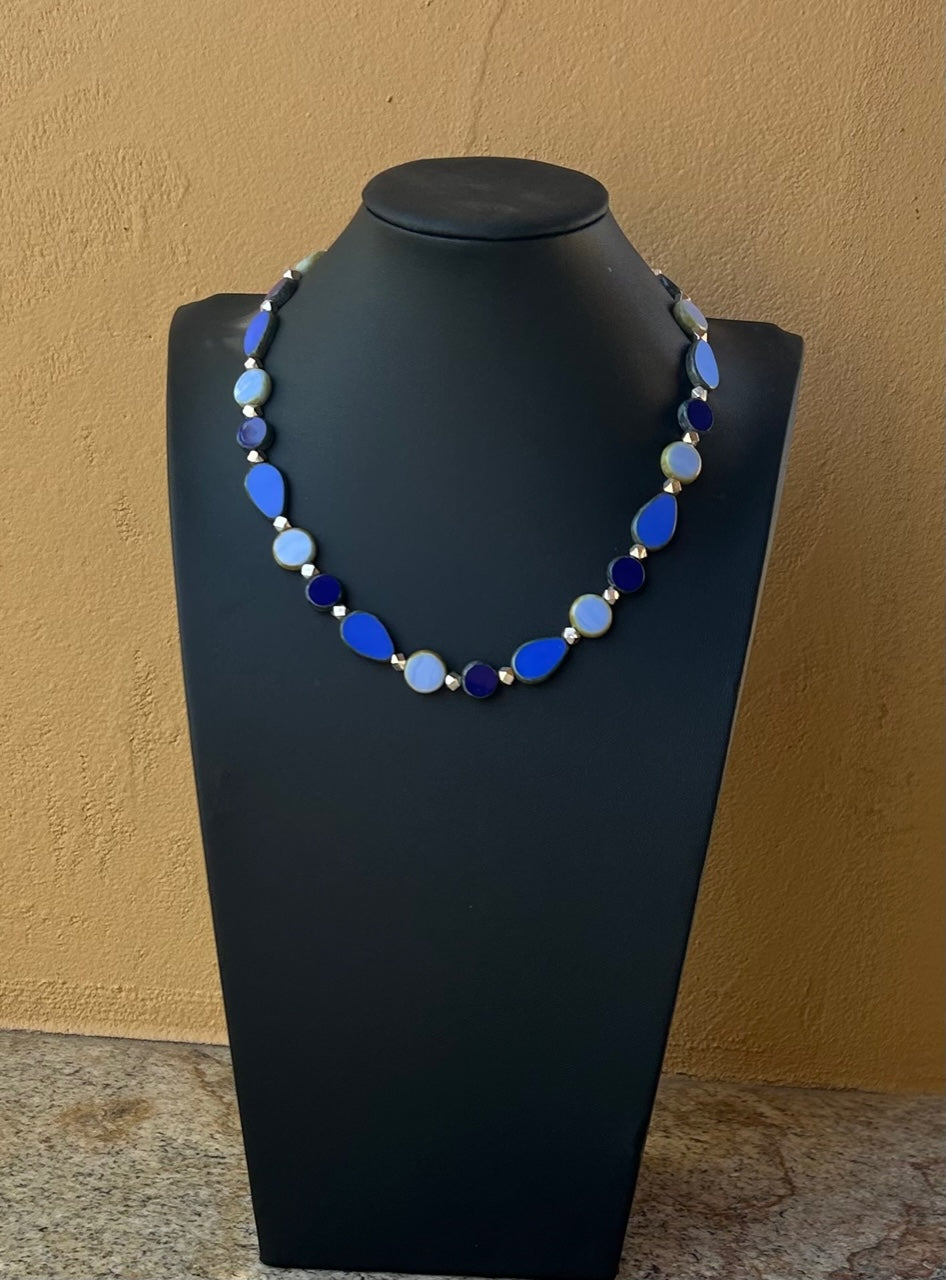 Necklace - Multi shape and varied shades of blue Czech glass