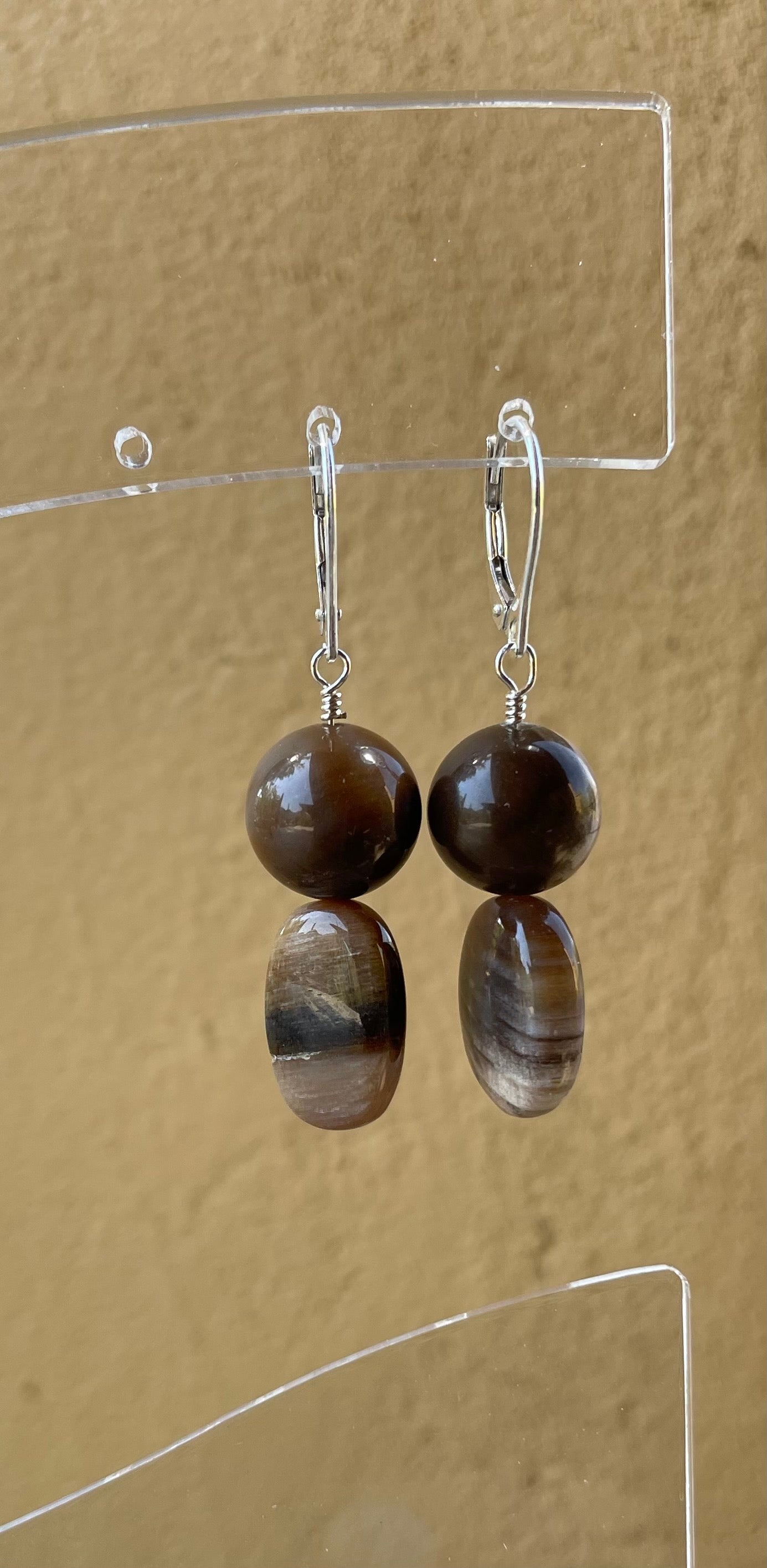 Earrings - Sterling Silver with 2 hanging petrified woods beads